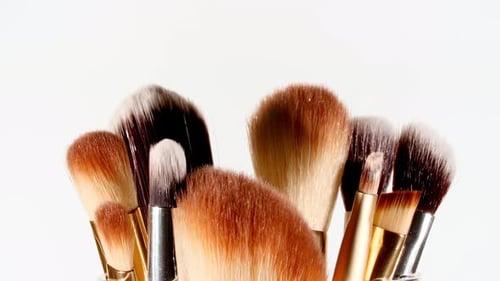Makeup Brushes Rotation on White Background