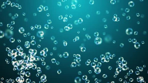 Clear Bubbles Floating Upwards in Blue Water