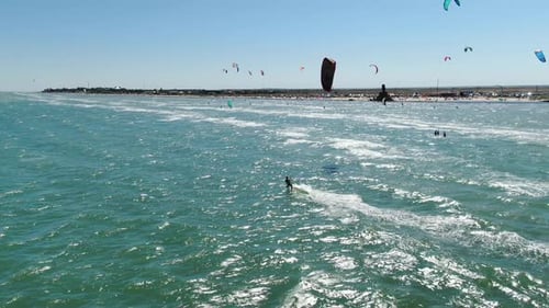 Lots Kites Sky Background Man Kitesurfing