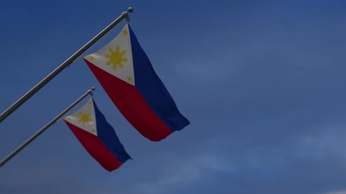 Realistic Philippine Flag Waving Against Blue Sky