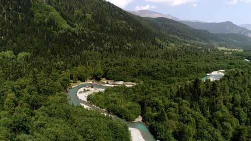 Mountain River in the Forest Aerial View