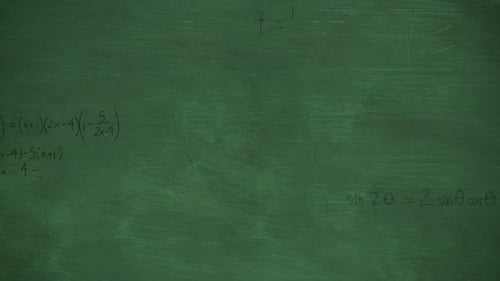 Mathmatical calculations falling to green chalkboard background 4k