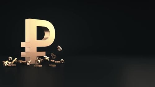 Falling Golden Russian Ruble Symbols 3D Animation