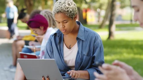 Young Adults Working with Laptops in Park