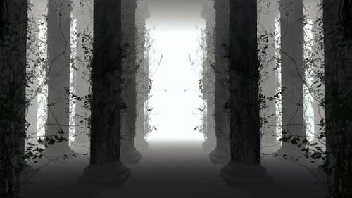 Passage Through Overgrown Ancient Columns to Light