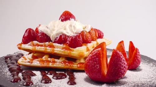 Waffles with Fresh Strawberries and Cream