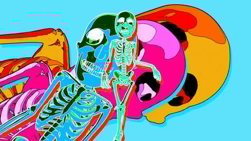 Retro Pop Art Skeletons Shifting Abstract Background Animation