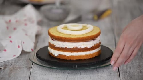 Frosting Layer Cake with White Cream