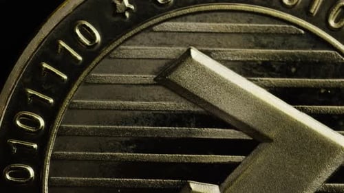 Rotating shot of Bitcoins (digital cryptocurrency) - BITCOIN LITECOIN