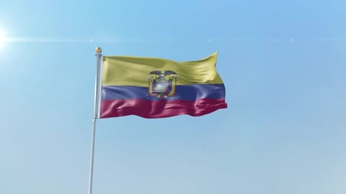 Ecuador National Flag Waving Loop against a Bright Blue Sky