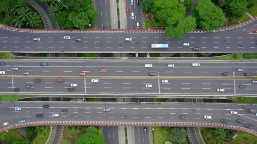 Top View Steady Shot of Three Row of Highway