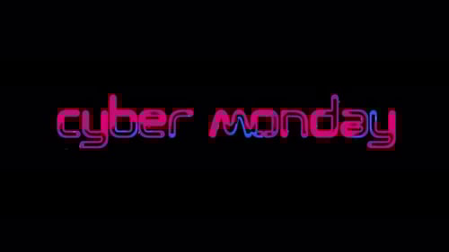 Looped animated CYBER MONDAY text with neon effect. 2D cyber monday motion graphics