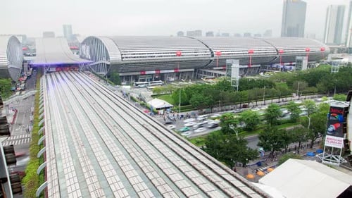 Import and Export Canton Fair Building Roofs Timelapse