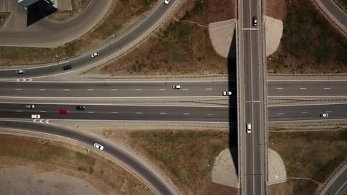 Aerial View of Transport Junction, Traffic Cross Road Junction Day