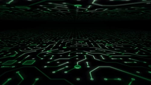 Endless Travel Through Green Circuitboard Space Background Loop