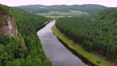 Rock Mass, River Flows at the Foot of the Rocky Mountains, White Stone Rocks, Nature of Russia