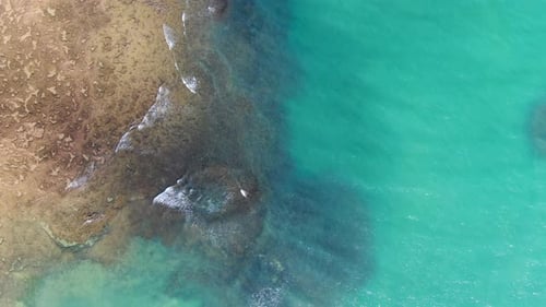 Aerial Top View of Turquoise Clear Sea Water with Coral Reef.