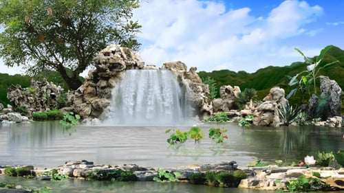 Beautiful Waterfall in a Serene Pond Landscape