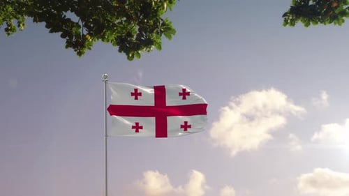 Georgien-Flagge mit moderner Stadt