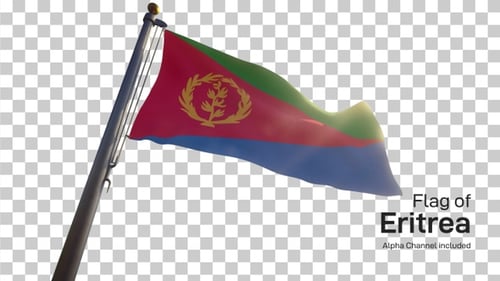Eritrea National Flag Waving Realistically on Transparent Background