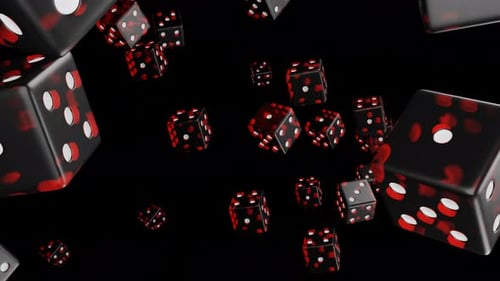 Dynamic Floating Red and Black Dice Background