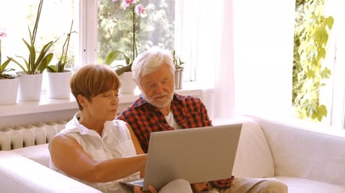 Senior Couple Relaxing With Laptop On Sofa