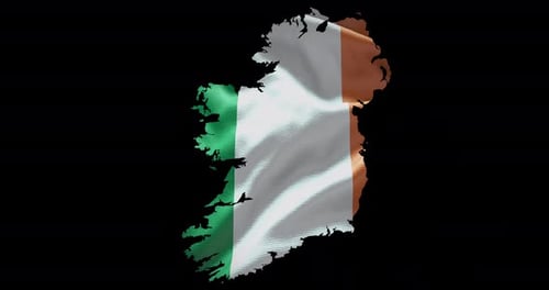 Ireland Map Waving Flag Animation with Realistic Fabric Texture