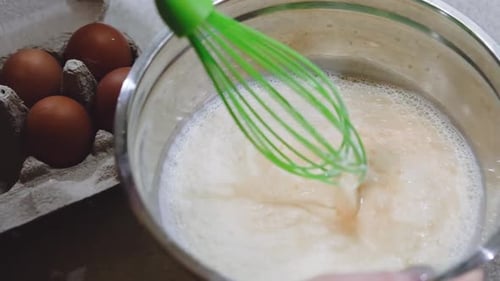 Whisking Eggs and Milk Together in Bowl