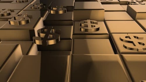 Animated Golden Dollar Sign Cubes Finance Background
