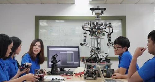 Startup student team meeting and development robotic