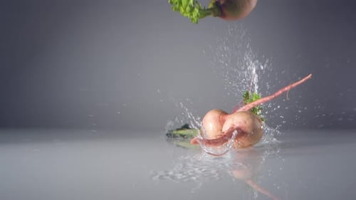 Turnips Splashing into Water in Slow Motion