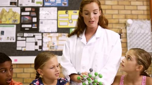 Teacher Explains Molecular Model to Students in Classroom