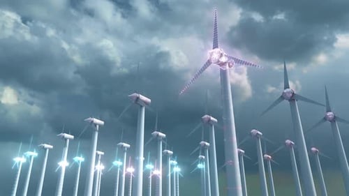 Futuristic Digital Wind Farm Generating Clean Energy