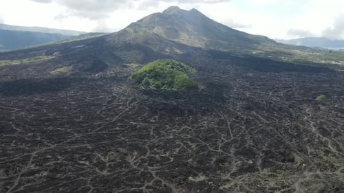 Aerial view of lava field from Mount Batur in Bali
