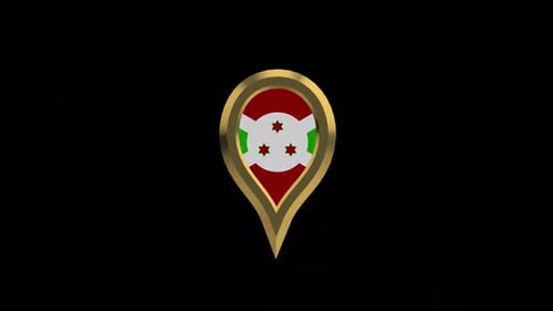 Burundi Flag Golden Map Pin 3D Rotation Animation