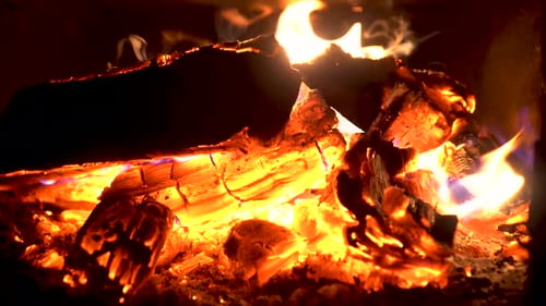 Close Up of Burning Flames in Fireplace