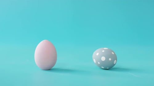 Pastel Easter Eggs on Light Blue Background