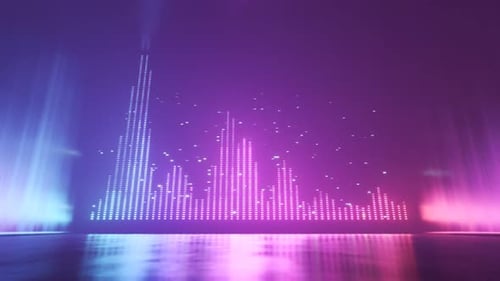 Audio equalizer background. Music control levels. Pink, blue neon lights