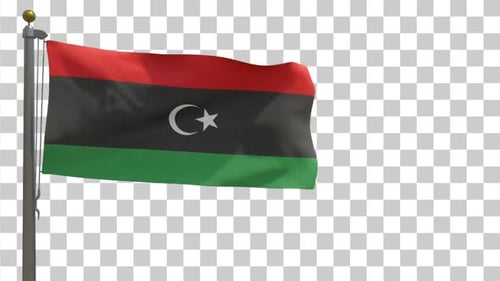 Drapeau de la Libye sur un mât avec canal Alpha