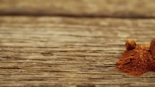 Spice powder in wooden scoop