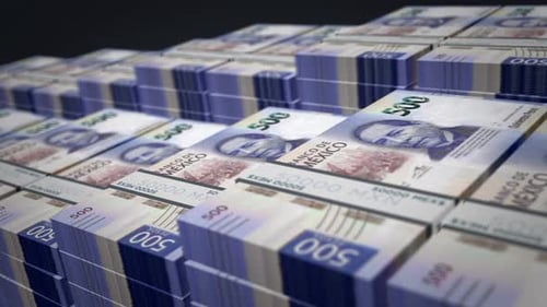 Mexico Pesos money banknote pack growth up loop