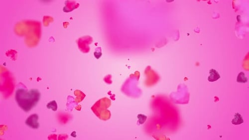 Floating Geometric Hearts on Pink Background Loop