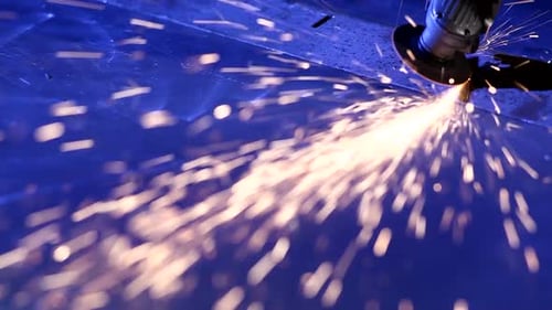 Power Grinder Cutting Metal Sparks Close Up