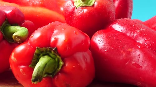 Close-Up of Fresh, Wet Red Bell Peppers