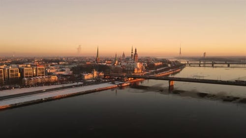 Aerial View of City at Golden Hour