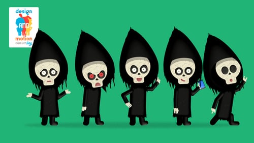 Animated Halloween Grim Reaper Character Actions and Loops