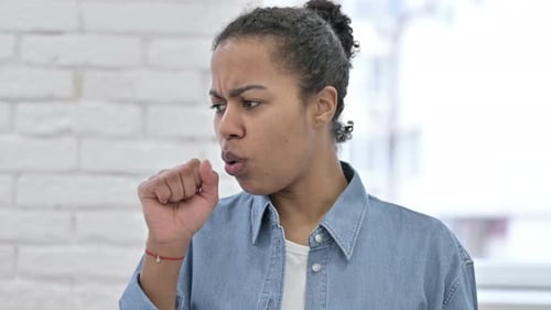 Adult Woman Coughing Close Up Portrait