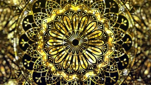 Elegant Golden Mandala Pattern Background with Glittering Particles Loop