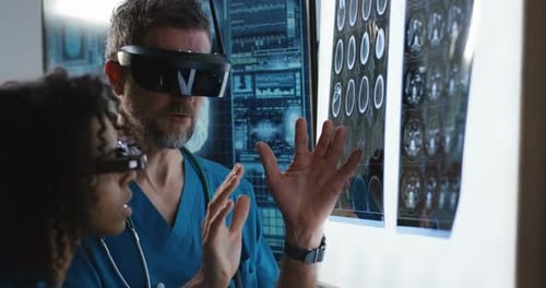 Doctors Analyzing Brain Scans with Augmented Reality