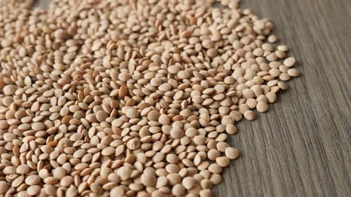 Close-up of Lens esculenta pile on the table slow tilt 4K 2160p 30fps UltraHD footage - Edible pul